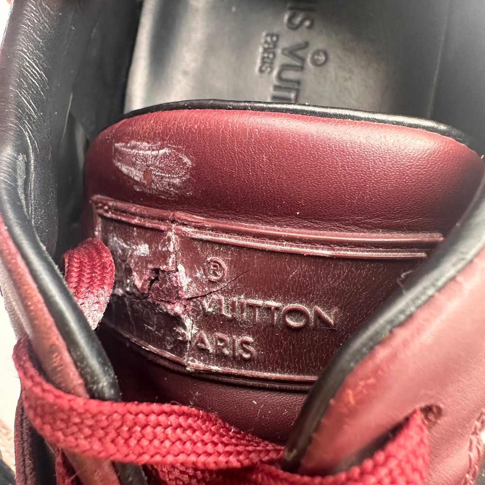 Louis Vuitton Damier Graphite Burgundy Leather Strap Sneakers Mens Low Top 9.5 - Picture 7 of 16